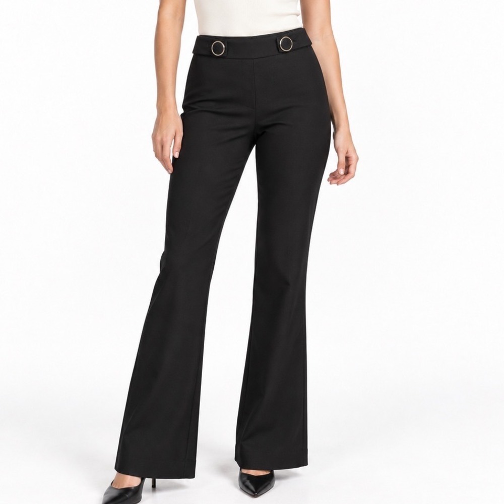 Tory Burch Black Wool Blend Grommet Waist Flare Leg Dress Pants 12 Tall Girl